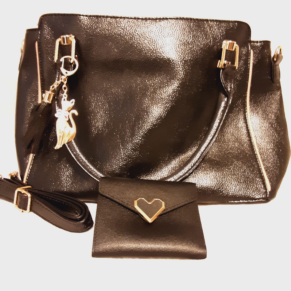 Black womans hang bag with wallet